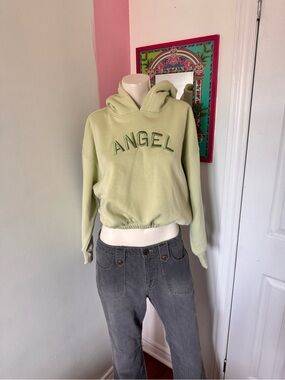 Forever 21 Light Green 'Angel' Cropped Hoodie